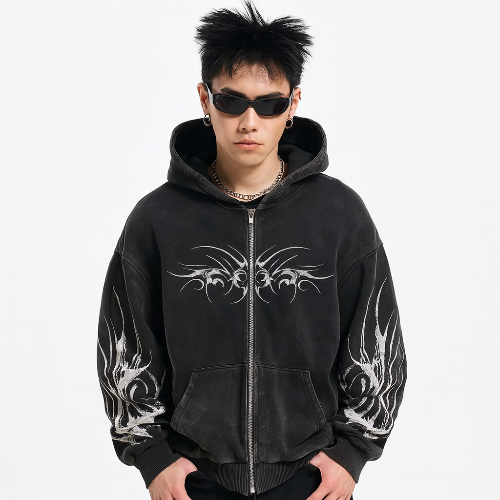 URBANO//Y2K Punk Zip-Up Hoodie – Retro Harajuku Streetwear