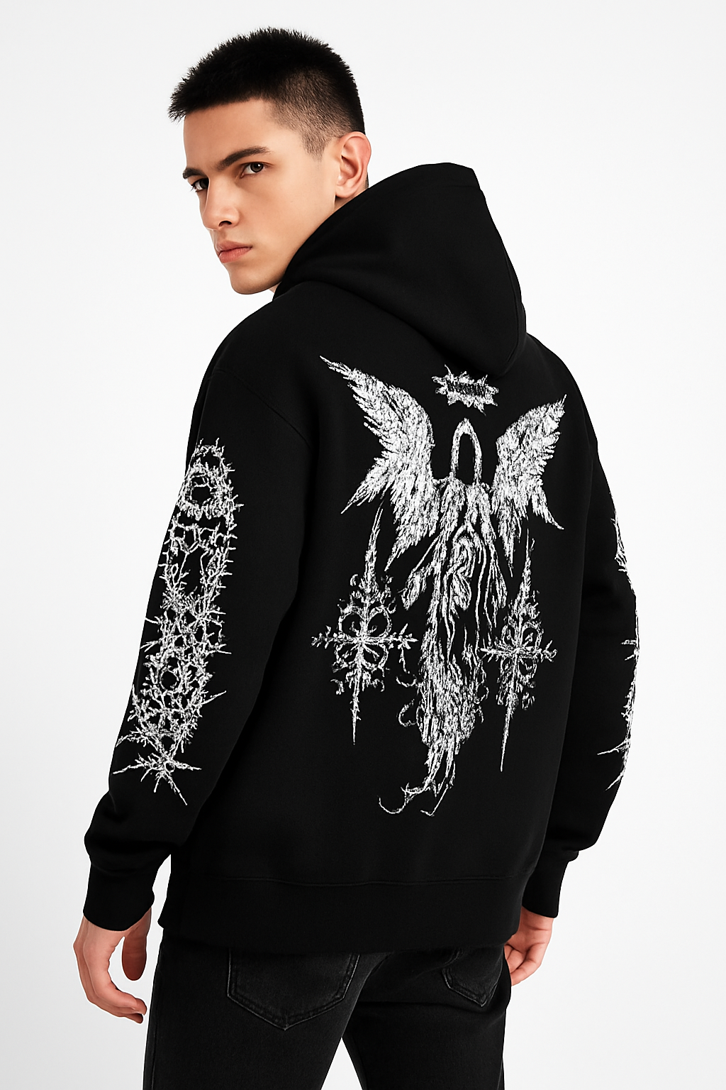 ANGEL//FALL Gothic Hoodie – Men’s Darkwear Street Layer for Autumn & Winter