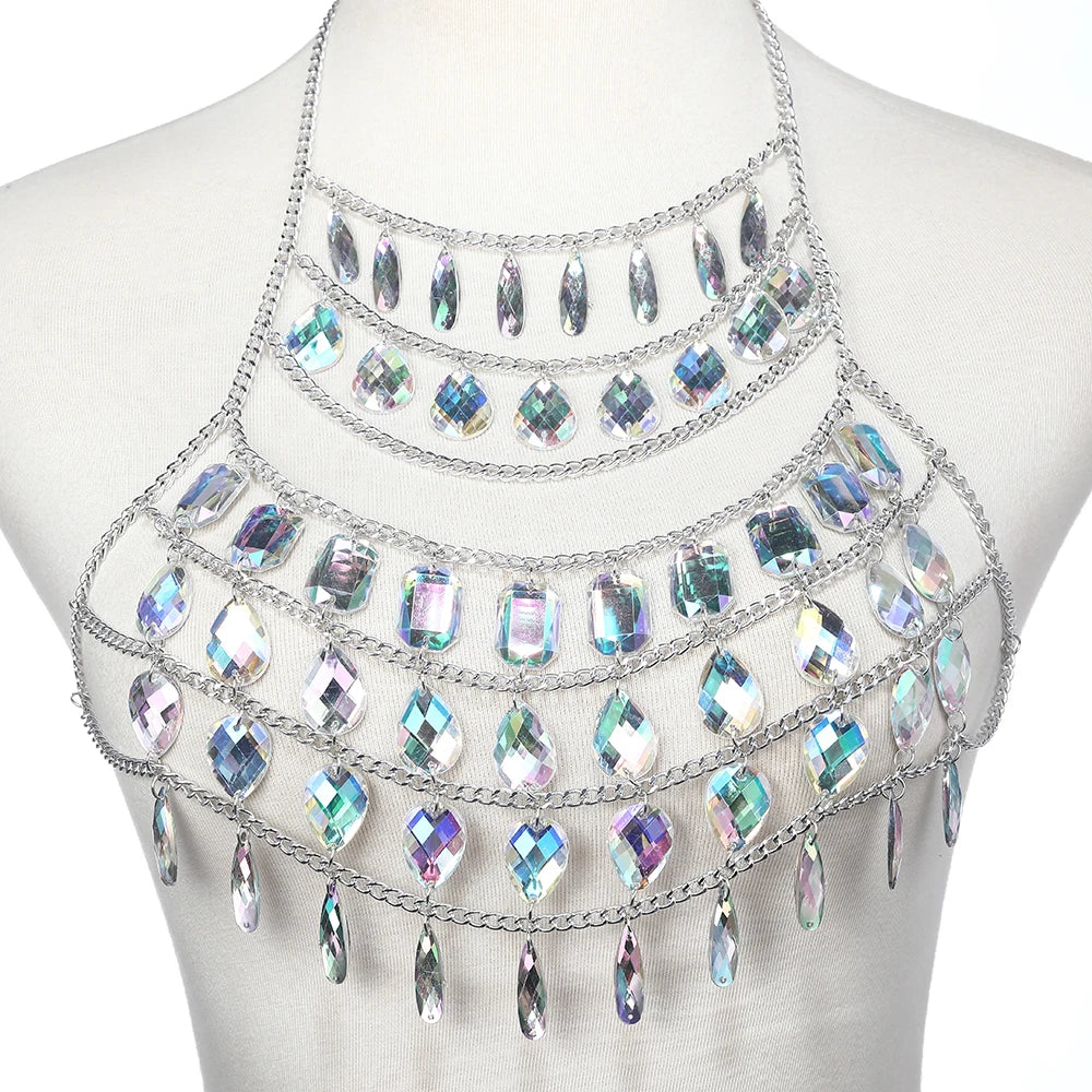 NeonDrip Rhinestone Body Chain – Festival Bra Harness & Waist Jewelry