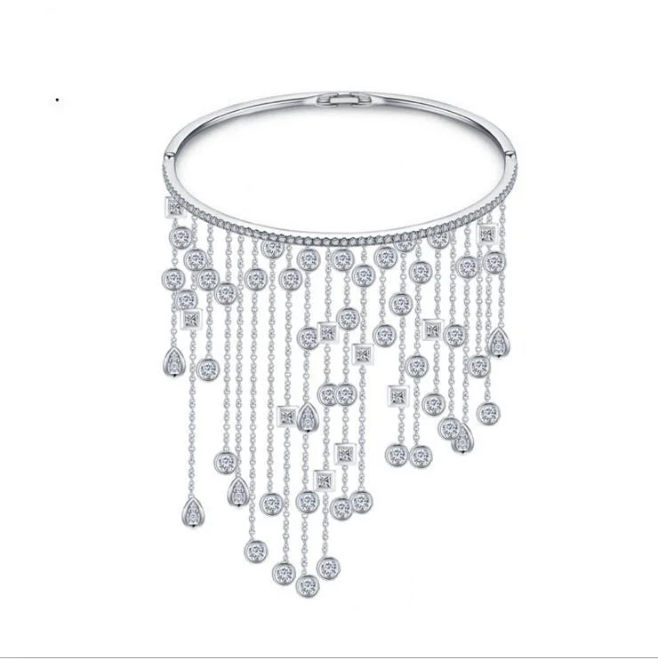 LunarLuxe CZ Charm Bracelet – Silver Chain Bangle with Crystal Glow