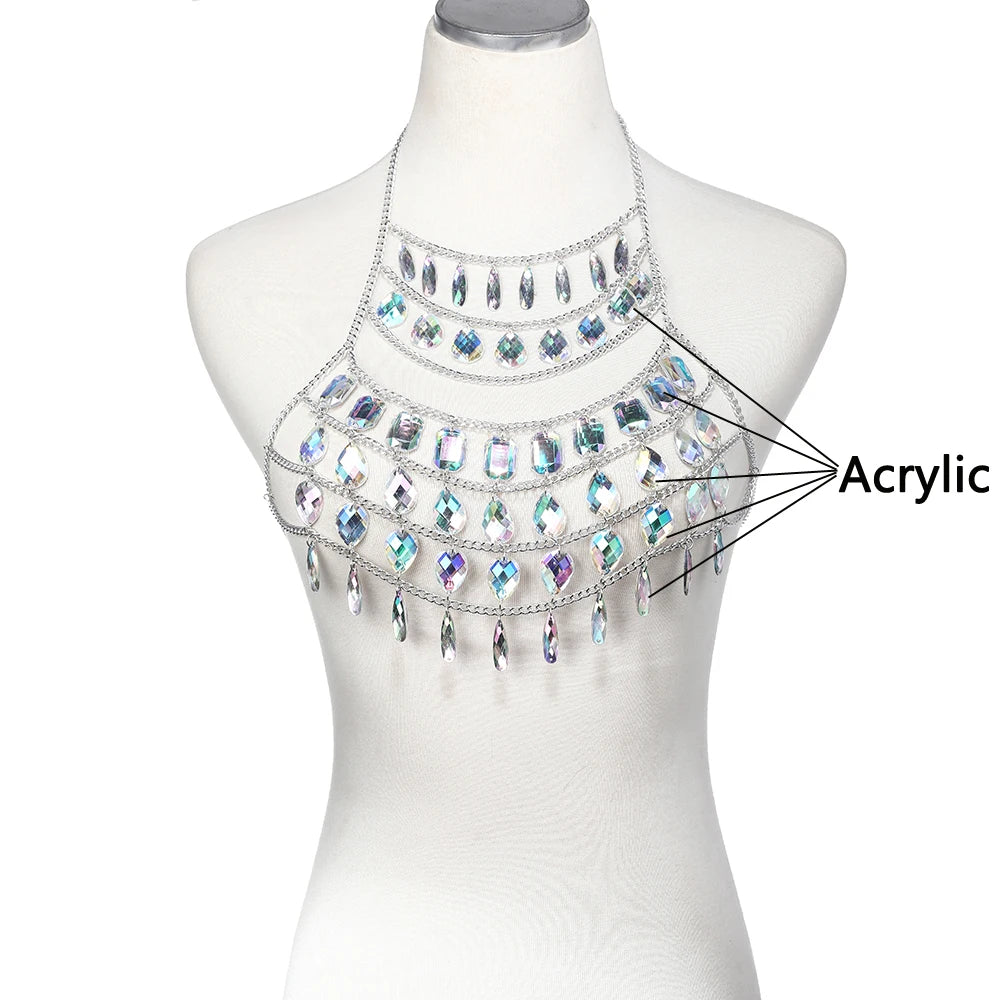 NeonDrip Rhinestone Body Chain – Festival Bra Harness & Waist Jewelry