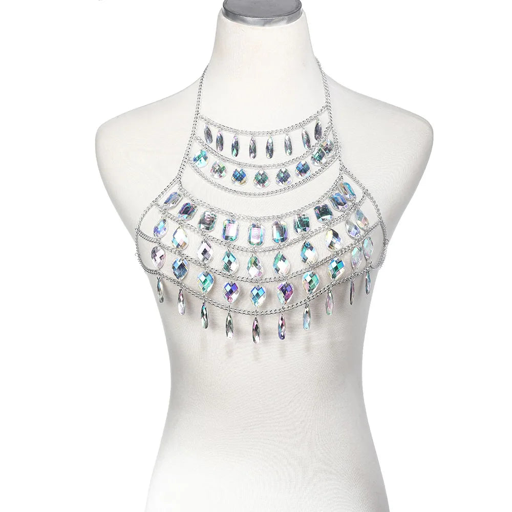 NeonDrip Rhinestone Body Chain – Festival Bra Harness & Waist Jewelry