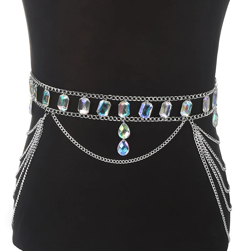 NeonDrip Rhinestone Body Chain – Festival Bra Harness & Waist Jewelry