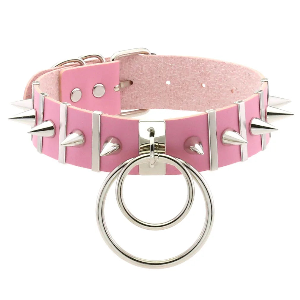Pink Spike Rivet Choker – Gothic Punk Statement