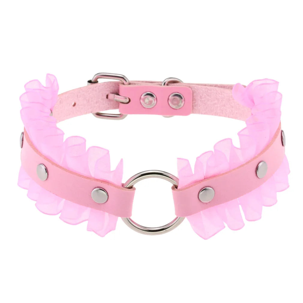 Pink Spike Rivet Choker – Gothic Punk Statement