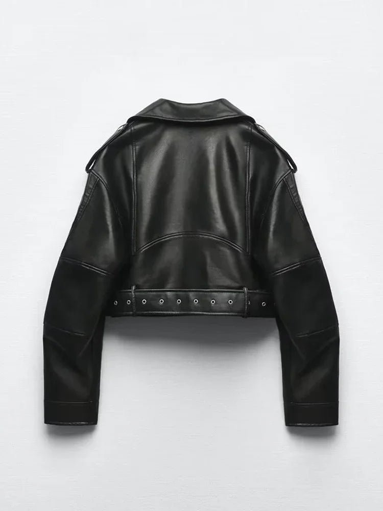 Iron Veil - Oversized Vintage Faux Leather Biker Jacket