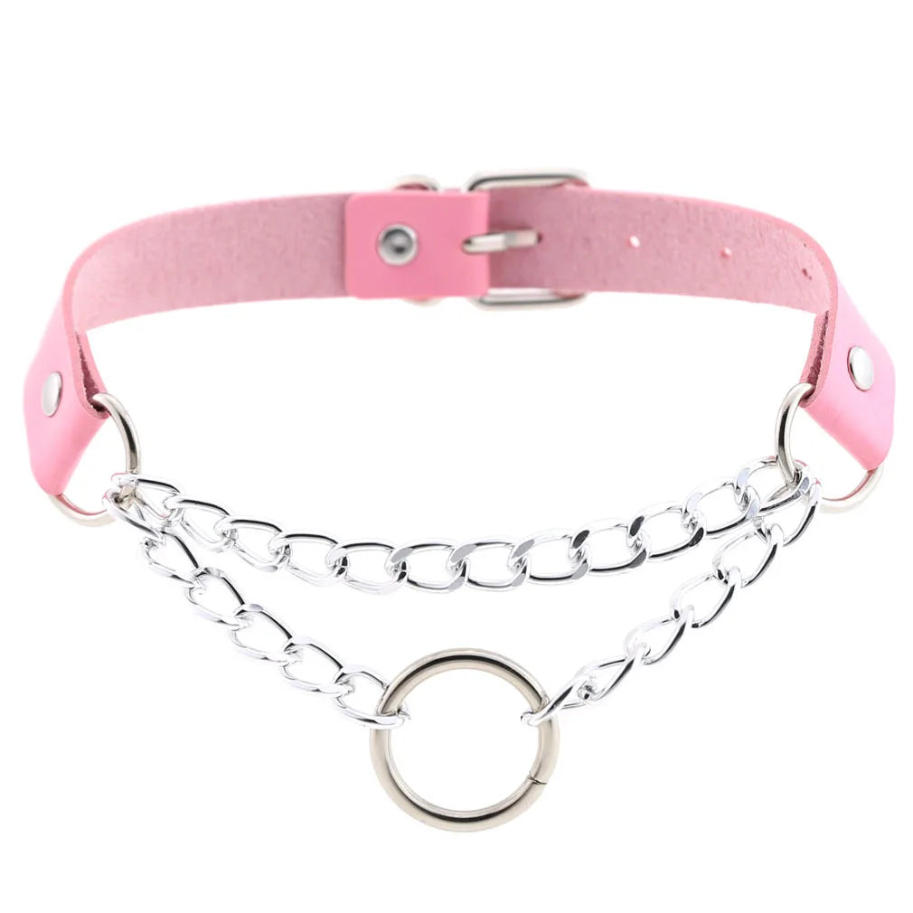 Pink Spike Rivet Choker – Gothic Punk Statement