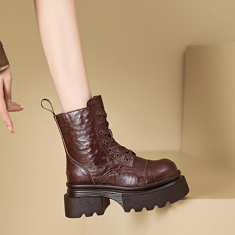 "RebelRider" Women’s Retro Boots – Thick Heels, Microfiber Leather, Vintage Vibes