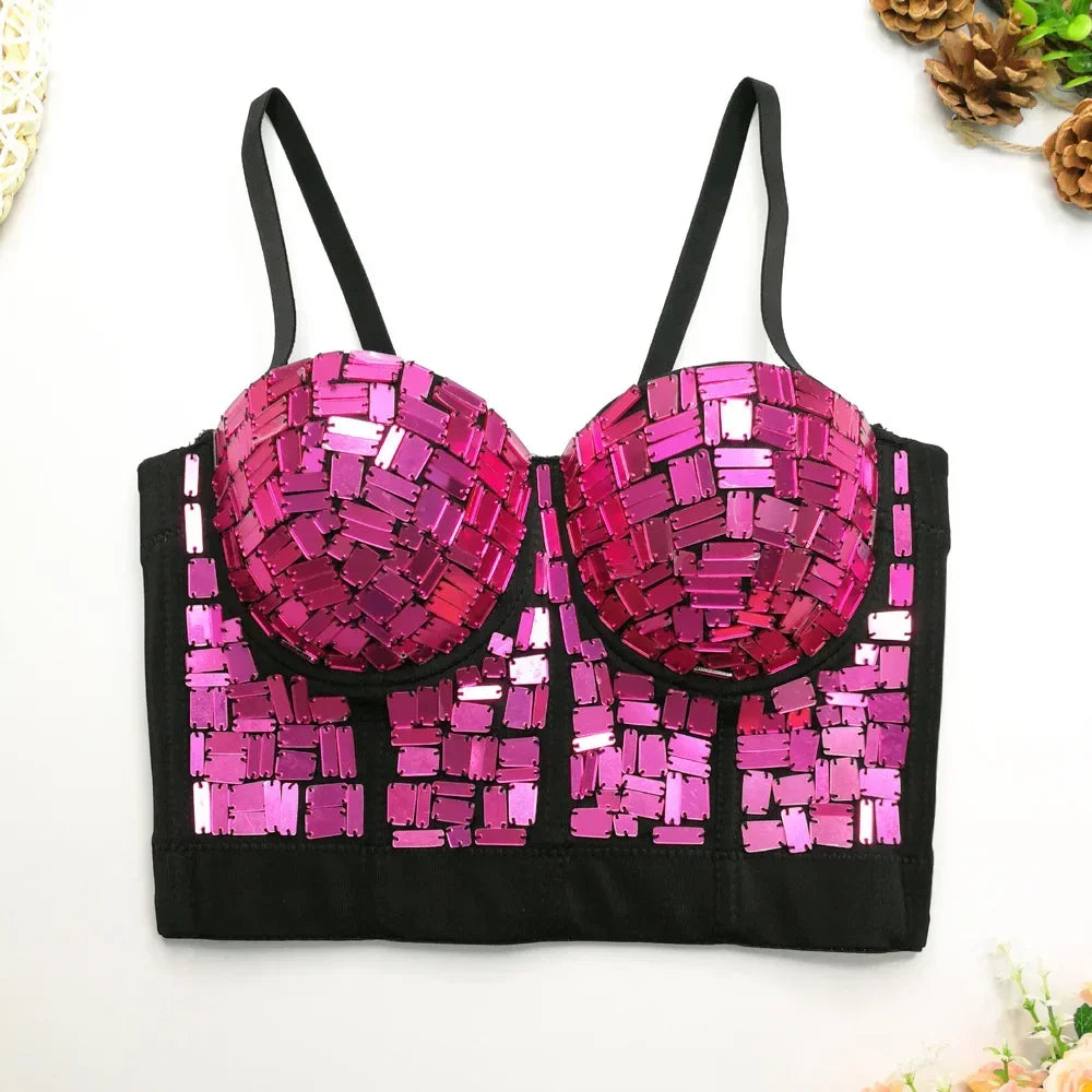 DiamondShine™ Y2K Sequin Push-Up Crop Top