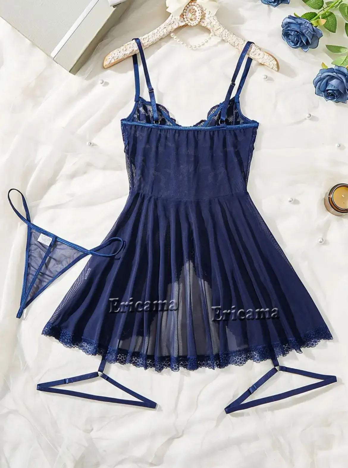 LUSTRA Sheer Lace Bra, Panty & Garter Set