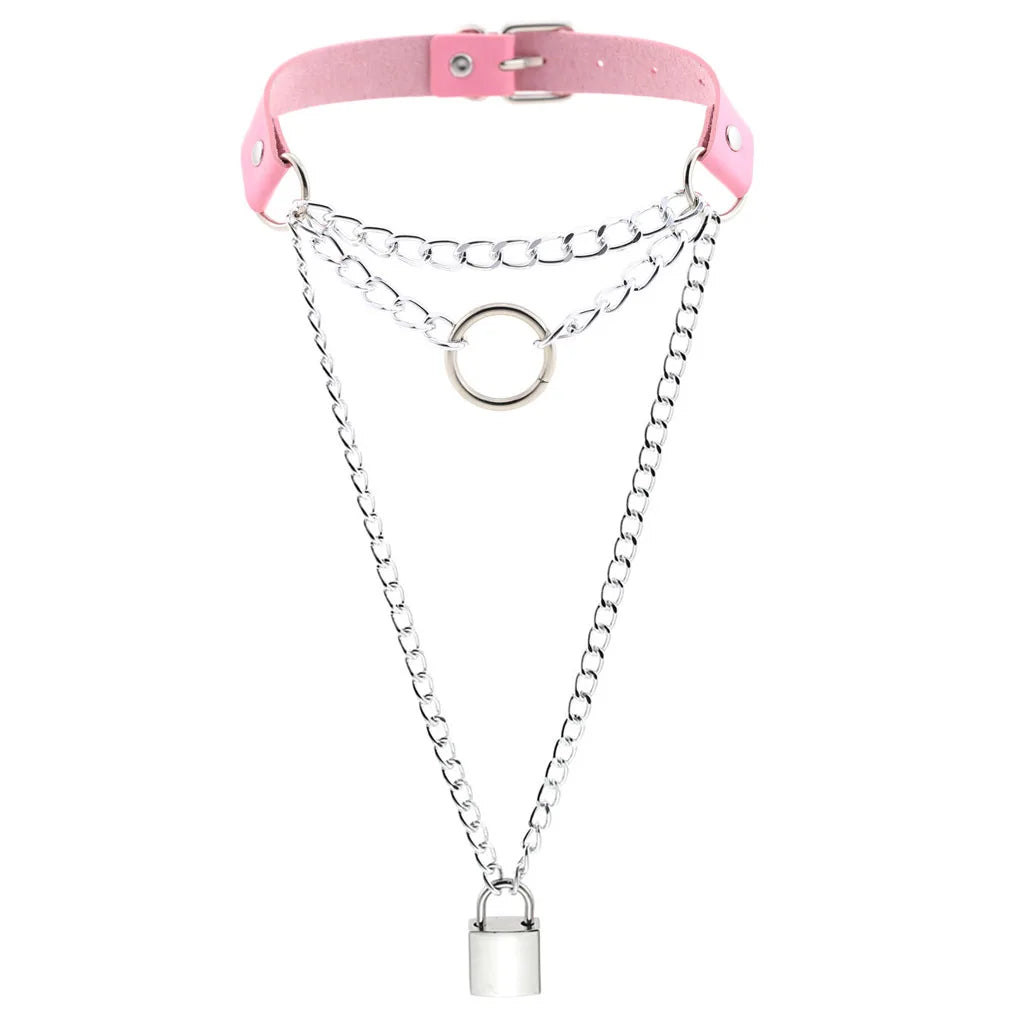 Pink Spike Rivet Choker – Gothic Punk Statement