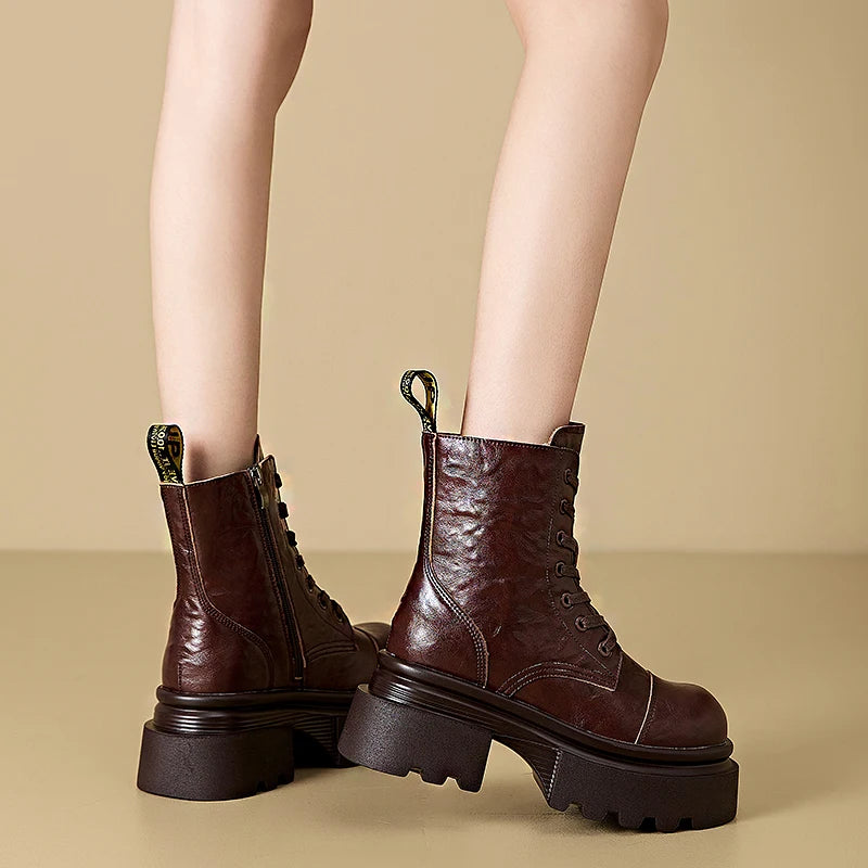 "RebelRider" Women’s Retro Boots – Thick Heels, Microfiber Leather, Vintage Vibes