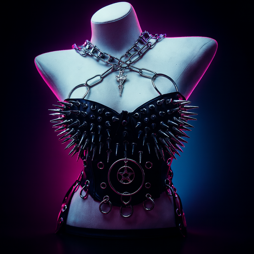 RivetRiot Corset Top – Y2K Skull Punk Bustier with Attitude