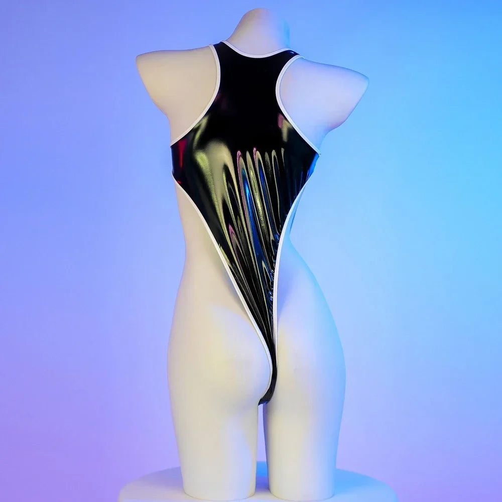 LUSTRA//NEON CONTROLLER Bodysuit – Cyberpunk Leather Cosplay Lingerie