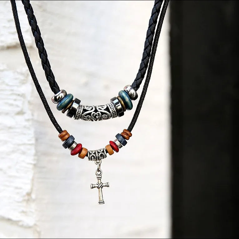 Arrow Trail – Men’s Artificial Leather Rope Beaded Necklace
