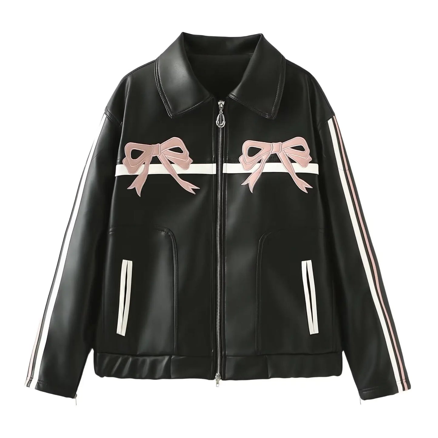 Cyberdelika Vintage PU Bow-Collar Jacket