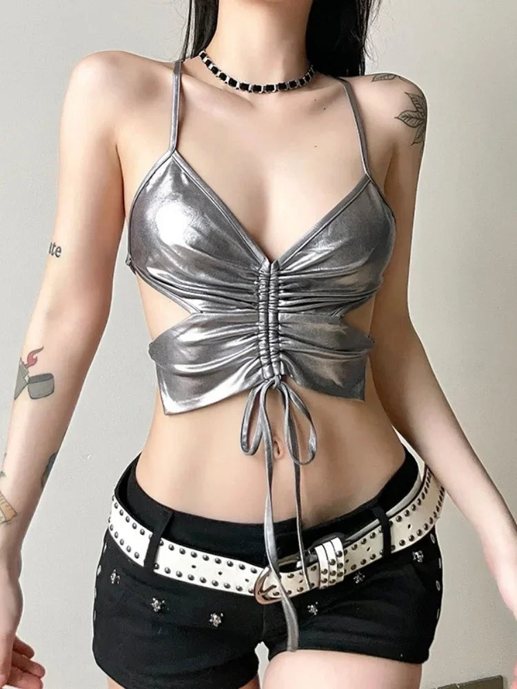 WINGCODE Butterfly Halter — Backless Tie-Back Crop