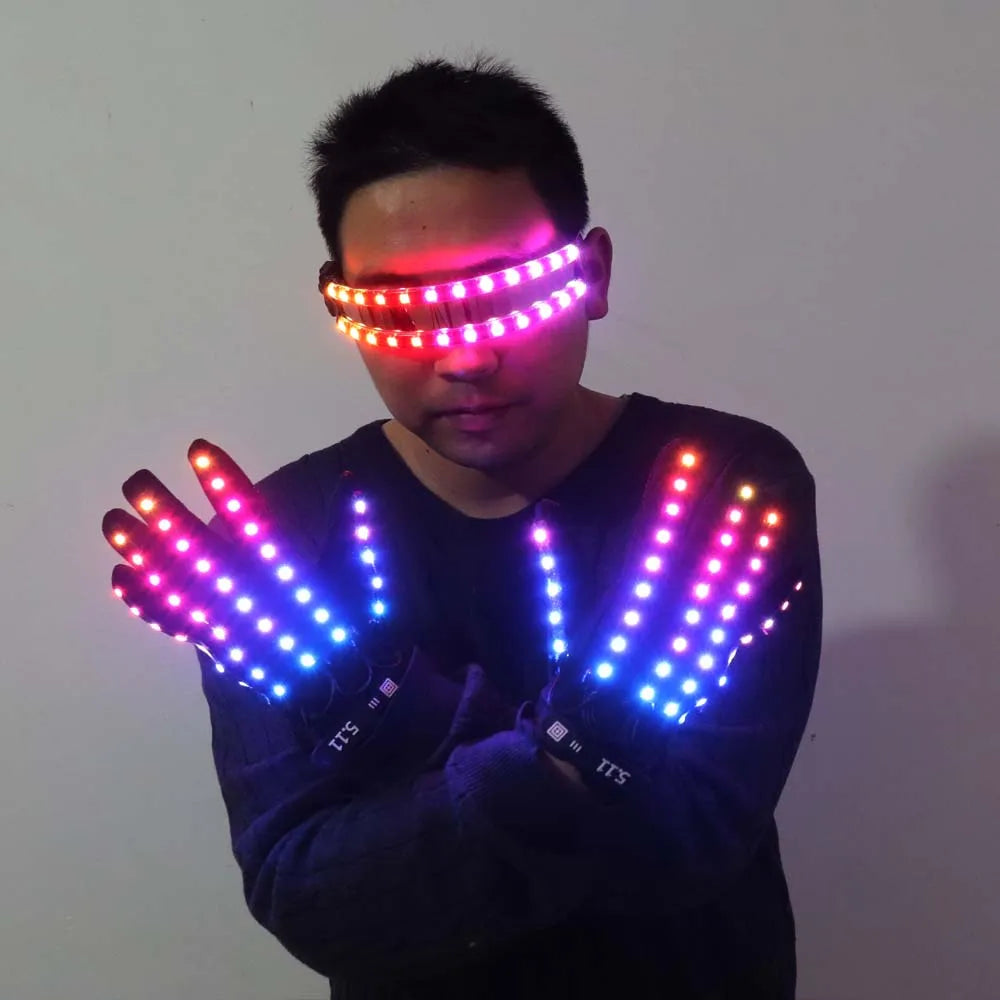 Neon Pulse LED Glow Gloves & Color-Changing Glasses Set
