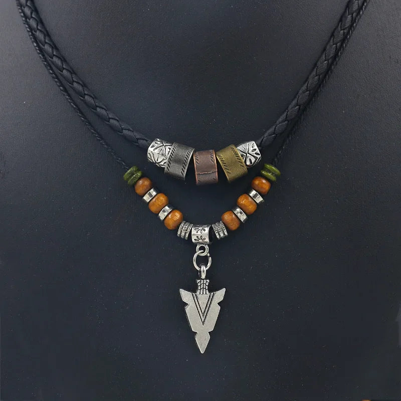 Arrow Trail – Men’s Artificial Leather Rope Beaded Necklace