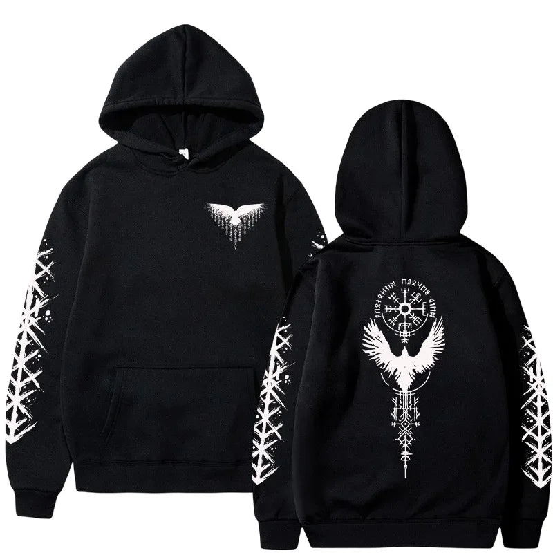 VÆRTEX//Y2K Viking Raven Hoodie – Urban Winter Streetwear