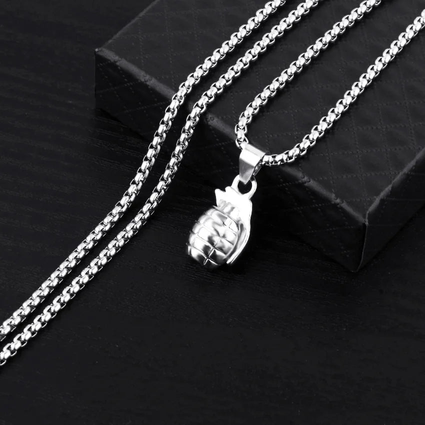 Grenade Flux – Double-Tone Punk Pendant Necklace