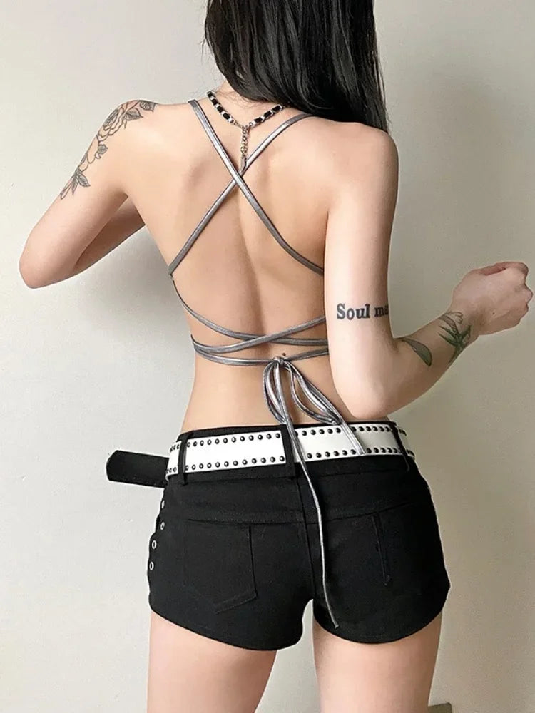 WINGCODE Butterfly Halter — Backless Tie-Back Crop
