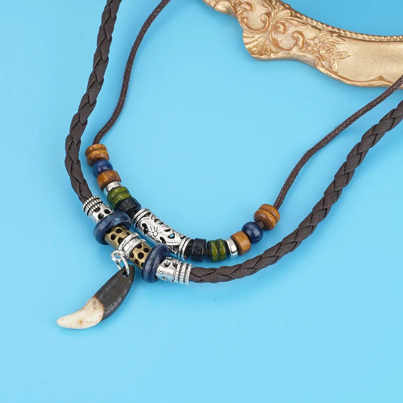Arrow Trail – Men’s Artificial Leather Rope Beaded Necklace
