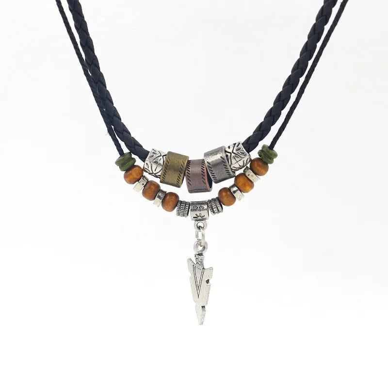 Arrow Trail – Men’s Artificial Leather Rope Beaded Necklace