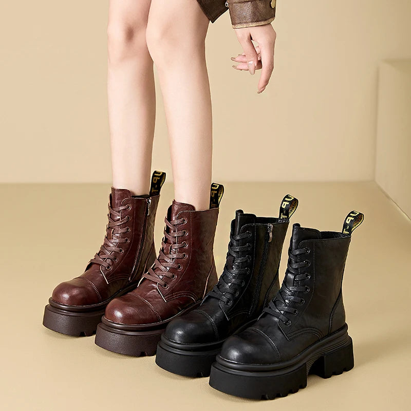 "RebelRider" Women’s Retro Boots – Thick Heels, Microfiber Leather, Vintage Vibes