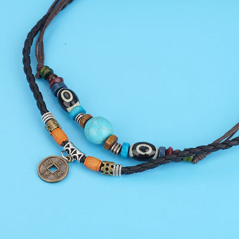 Arrow Trail – Men’s Artificial Leather Rope Beaded Necklace