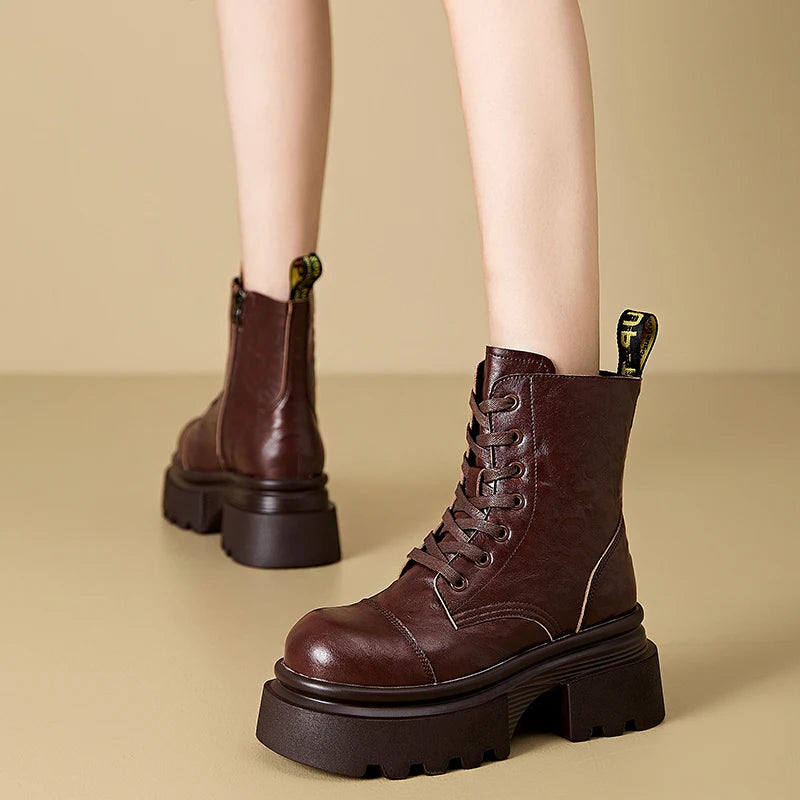 "RebelRider" Women’s Retro Boots – Thick Heels, Microfiber Leather, Vintage Vibes