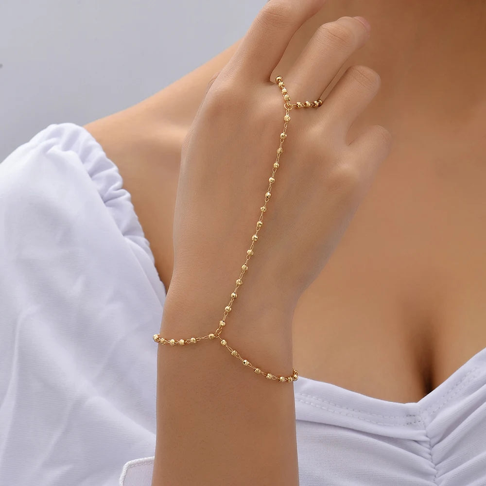 HeartLock Hand Harness – Gold Chain Ring Bracelet with Bold Elegance