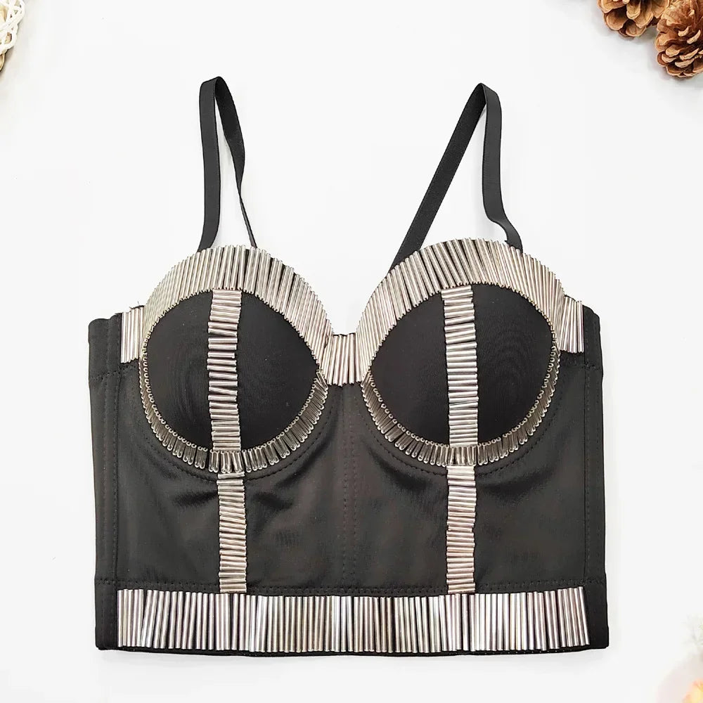 DiamondShine™ Y2K Sequin Push-Up Crop Top