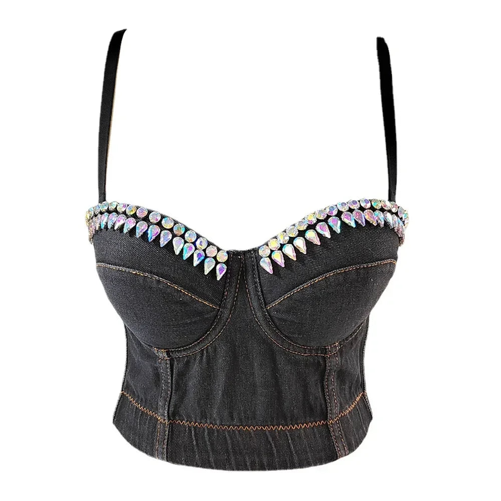 DiamondShine™ Y2K Sequin Push-Up Crop Top