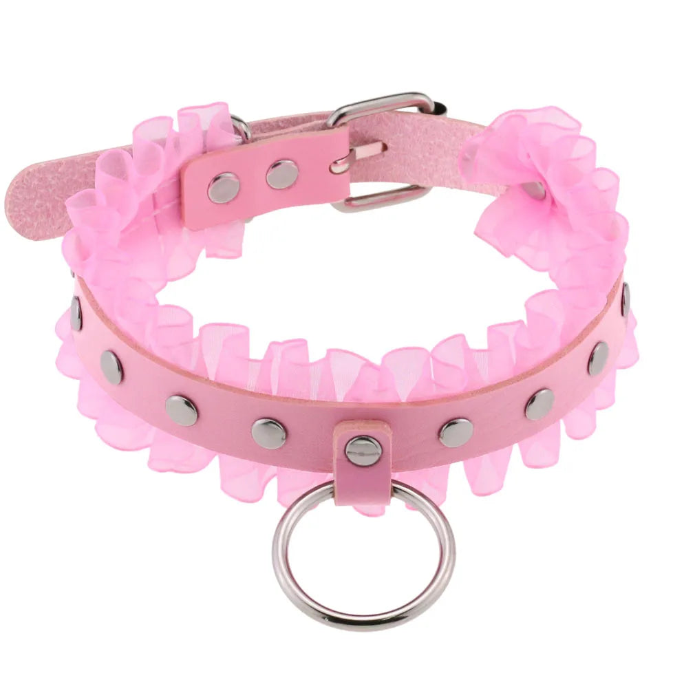 Pink Spike Rivet Choker – Gothic Punk Statement