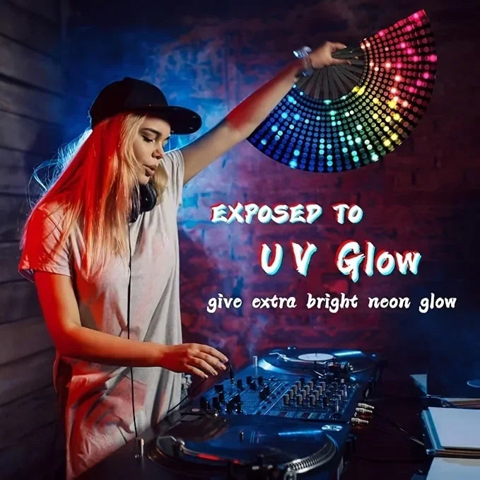 GlowRush Folding Fan – Fluorescent Vibe Fan for Dance & Daily Drip