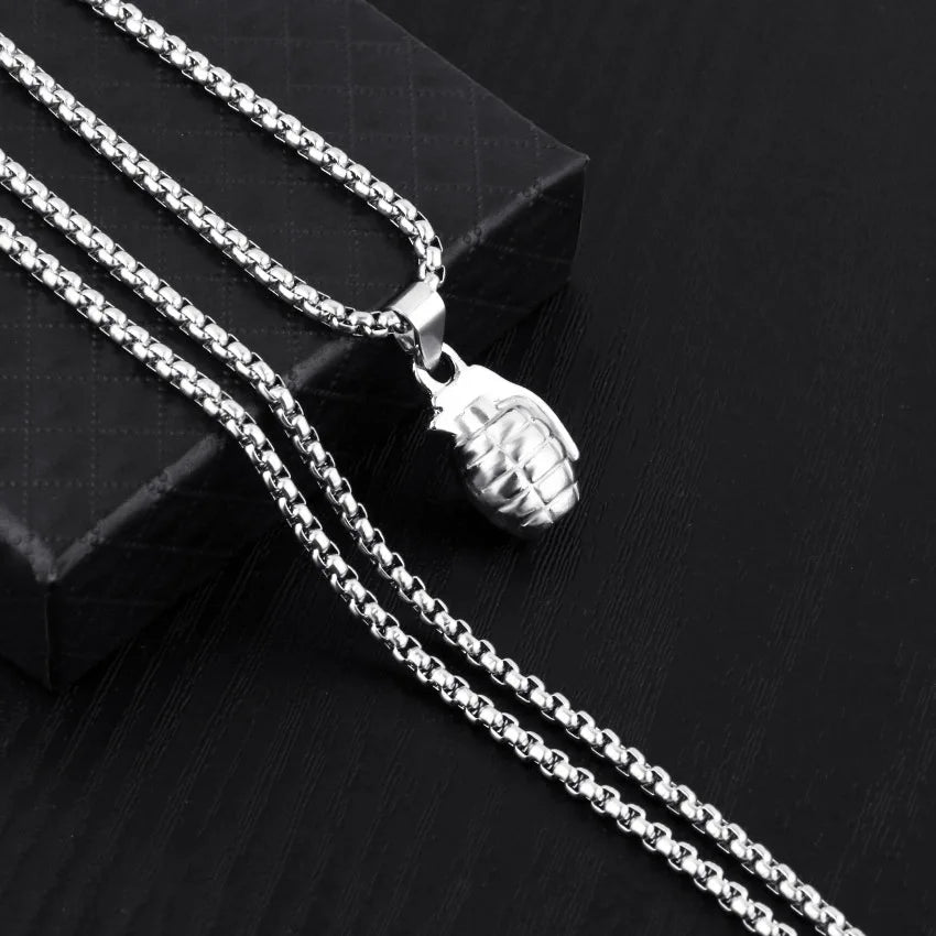 Grenade Flux – Double-Tone Punk Pendant Necklace