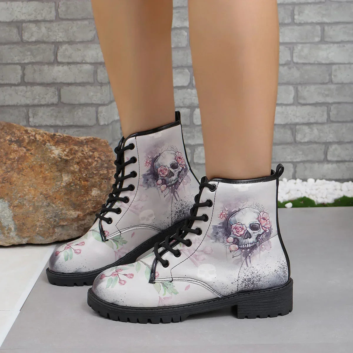 Shadow Skull Ankle Boots