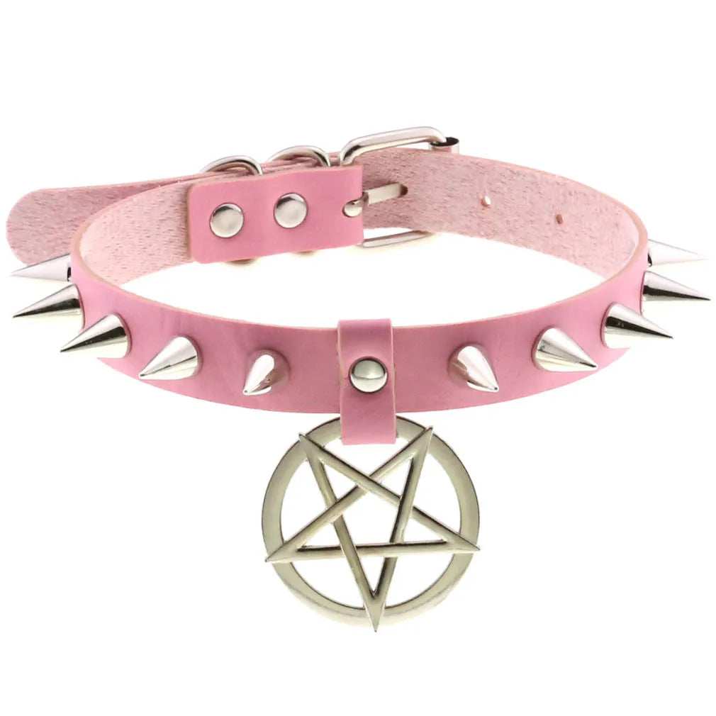 Pink Spike Rivet Choker – Gothic Punk Statement
