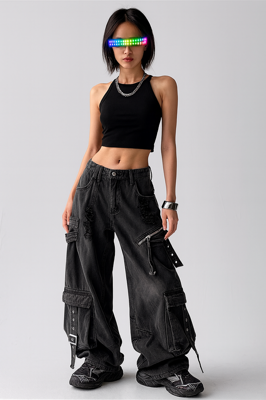 Deconstructed Eclipse - Wide-Leg Multi-Pocket Jeans
