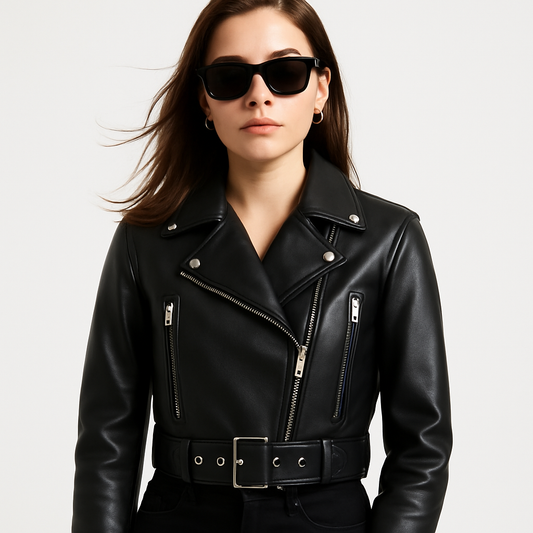 Iron Veil - Oversized Vintage Faux Leather Biker Jacket