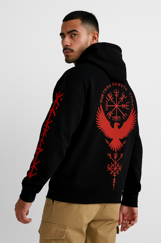 VÆRTEX//Y2K Viking Raven Hoodie – Urban Winter Streetwear