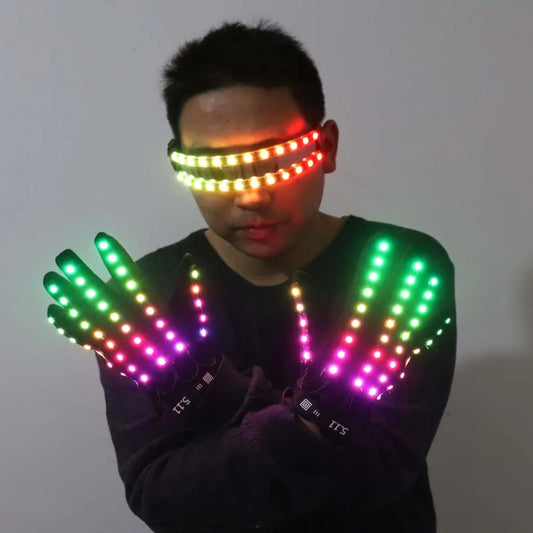 Neon Pulse LED Glow Gloves & Color-Changing Glasses Set