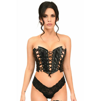 LavishLace™ Faux Leather Sexy Bustier with Lace-Up Design