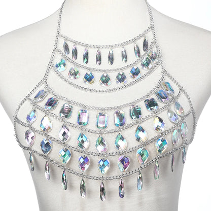 NeonDrip Rhinestone Body Chain – Festival Bra Harness & Waist Jewelry