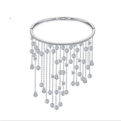 LunarLuxe CZ Charm Bracelet – Silver Chain Bangle with Crystal Glow