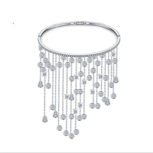 LunarLuxe CZ Charm Bracelet – Silver Chain Bangle with Crystal Glow