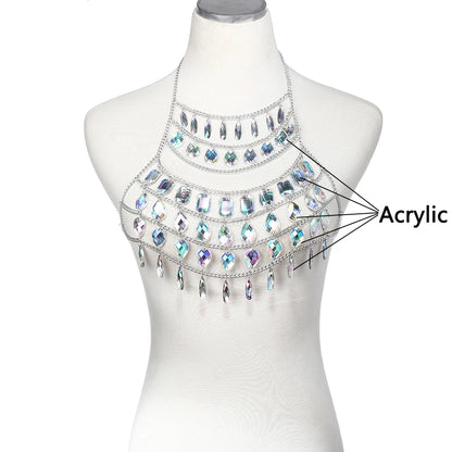 NeonDrip Rhinestone Body Chain – Festival Bra Harness & Waist Jewelry