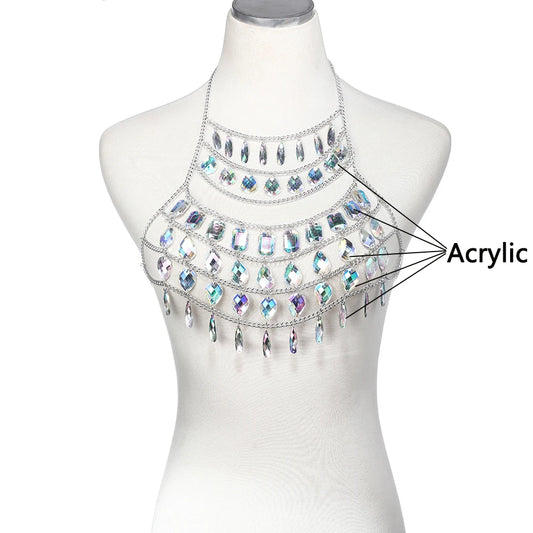 NeonDrip Rhinestone Body Chain – Festival Bra Harness & Waist Jewelry