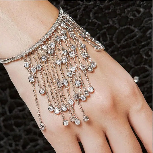 LunarLuxe CZ Charm Bracelet – Silver Chain Bangle with Crystal Glow